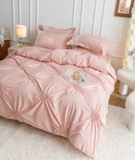 Lenjeri De Pat, 6 Piese, Inimi Brodate, Finet Premium - Roz Pudra