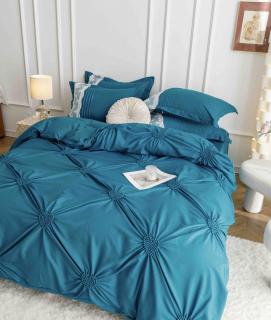 Lenjeri De Pat, 6 Piese, Inimi Brodate, Finet Premium - Turcoaz