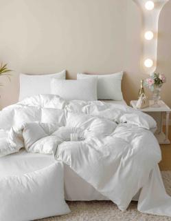 Lenjerie De Pat, 2 Persoane, 6 piese, din Jacquard Finetat, Alb