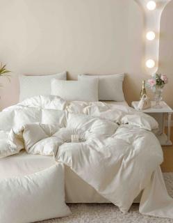Lenjerie De Pat, 2 Persoane, 6 piese, din Jacquard Finetat, Crem