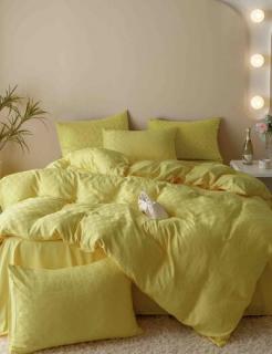Lenjerie De Pat, 2 persoane, 6 piese, din Jacquard Finetat , Galben Deschis