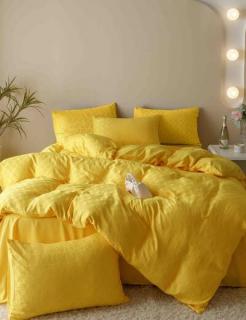Lenjerie De Pat, 2 Persoane, 6 piese, din Jacquard Finetat, Galben