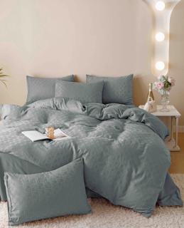 Lenjerie De Pat, 2 Persoane, 6 piese, din Jacquard Finetat, Gri Deschis