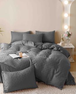Lenjerie De Pat, 2 Persoane, 6 piese, din Jacquard Finetat, Gri Inchis