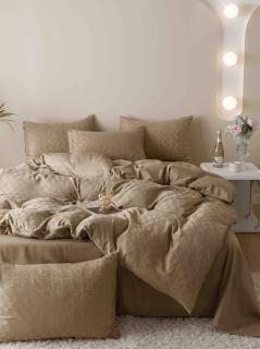 Lenjerie De Pat, 2 Persoane, 6 piese, din Jacquard Finetat, Maro