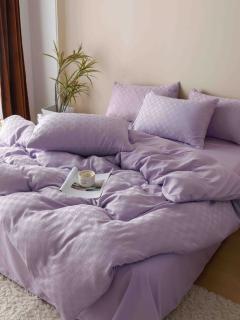 Lenjerie De Pat, 2 Persoane, 6 piese, din Jacquard Finetat, Mov Deschis