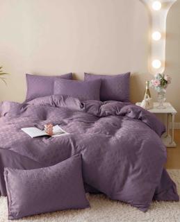 Lenjerie De Pat, 2 Persoane, 6 piese, din Jacquard Finetat, Mov Inchis