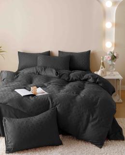 Lenjerie De Pat, 2 Persoane, 6 piese, din Jacquard Finetat, Negru