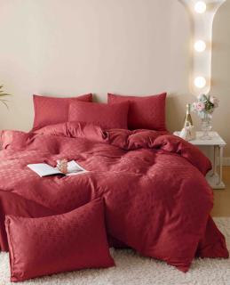 Lenjerie De Pat, 2 Persoane, 6 piese, din Jacquard Finetat, Rosu