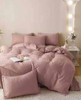 Lenjerie De Pat, 2 Persoane, 6 piese, din Jacquard Finetat, Roz