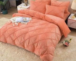 Lenjerie De Pat, 4 Piese, Catifea, Cu Elastic - Portocaliu
