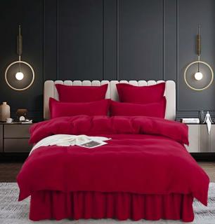 Lenjerie De Pat, 6 Piese, Volanase, Finet Premium - Bordo