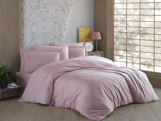 Lenjerie de Pat Bumbac Poplin 2 Persoane - Broderie Diva Pudra