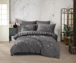 Lenjerie de Pat Bumbac Poplin 2 Persoane - Broderie Lida Gri