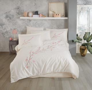 Lenjerie de Pat Bumbac Poplin 2 Persoane - Broderie Vera Krem
