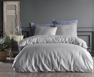 Lenjerie De Pat Premium, Bumbac 100%,  6 piese, Alya Gri