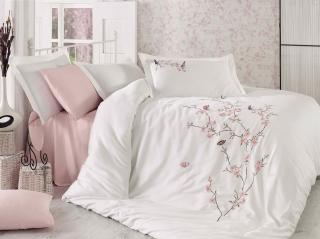 Lenjerie De Pat Premium, Bumbac 100%,  6 piese, Butterfly, Crem