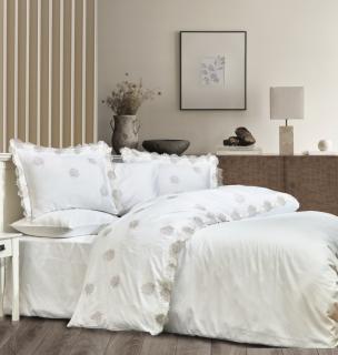 Lenjerie De Pat Premium, Bumbac 100%,  6 piese, Defne, Crem