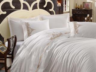 Lenjerie De Pat Premium, Bumbac 100%,  6 piese, Olivia Bej