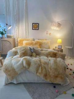 Lenjerie De Pat Pufoasa, 6 Piese, FLUFFY -  Galben Pal