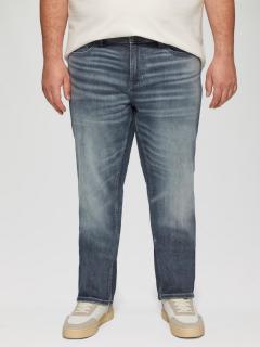 Blugi barbati big size Casby, cu aspect decolorat, talie medie si croiala Regular fit, Albastru