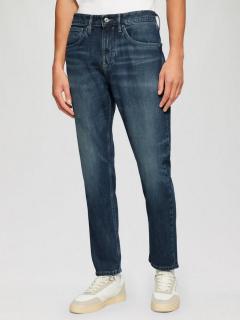 Blugi Mauro, cu talie inalta, croiala Regular Fit, Tapered leg, Albastru inchis