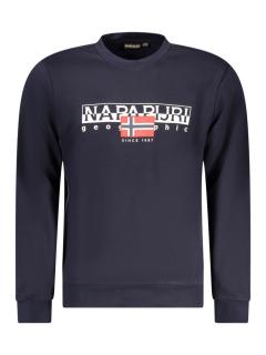 Bluza barbati cu imprimeu cu logo si decolteu la baza gatului, Bleumarin inchis