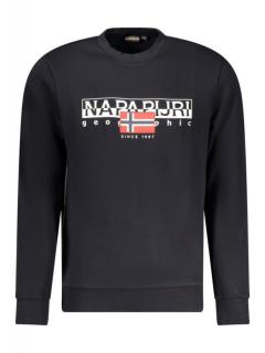 Bluza barbati cu imprimeu cu logo si decolteu la baza gatului, Negru