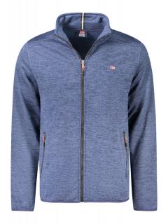 Bluza cu fermoar barbati, cu 2 buzunare exterioare, cu mini logo brodat, Regular fit, albastru deschis