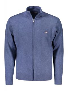 Bluza cu fermoar barbati, cu mini logo brodat, Regular fit, albastru deschis