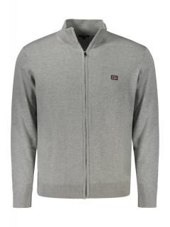 Bluza cu fermoar barbati, cu mini logo brodat, Regular fit, gri deschis