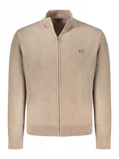 Bluza cu fermoar barbati, cu mini logo brodat, Regular fit, maro deschis