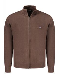 Bluza cu fermoar barbati, cu mini logo brodat, Regular fit, maro inchis