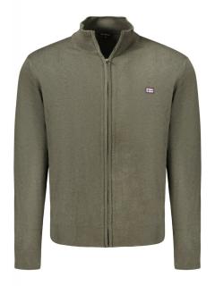 Bluza cu fermoar barbati, cu mini logo brodat, Regular fit, verde inchis