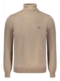 Bluza cu gat barbati, cu logo brodat, Regular fit, bej