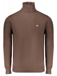 Bluza cu gat barbati, cu logo brodat, Regular fit, maro inchis