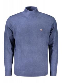 Bluza cu gat barbati, cu mini logo brodat, Regular fit, albastru
