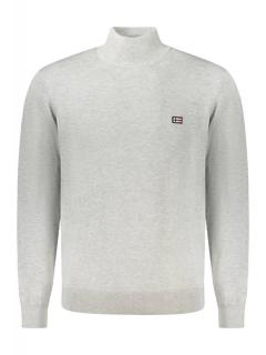 Bluza cu gat barbati, cu mini logo brodat, Regular fit, gri deschis