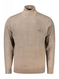 Bluza cu gat barbati, cu mini logo brodat, Regular fit, maro deschis