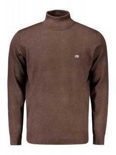 Bluza cu gat barbati, cu mini logo brodat, Regular fit, maro inchis