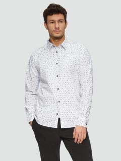 Camasa barbati cu maneca lunga, imprimeu cu picatele si croiala Slim fit, Alb