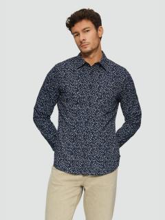 Camasa barbati cu maneca lunga, imprimeu cu picatele si croiala Slim fit, Bleumarin