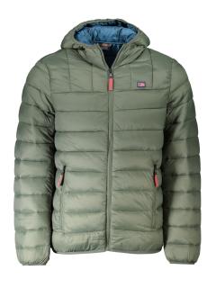 Geaca barbati matlasata cu 2 buzunare exterioare, gluga, logo, Regular Fit, Verde