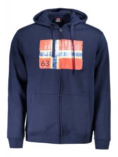 Hanorac cu fermoar barbati, cu 2 buzunare exterioare, cu imprimeu cu logo, Regular fit, bleumarin