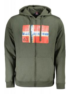 Hanorac cu fermoar barbati, cu 2 buzunare exterioare, cu imprimeu cu logo, Regular fit, verde