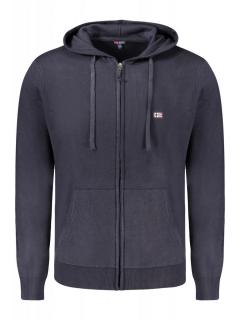 Hanorac cu fermoar barbati, cu mini logo brodat, Regular fit, bleumarin