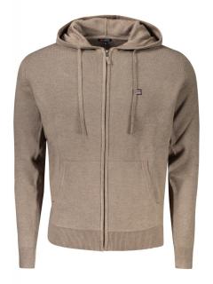 Hanorac cu fermoar barbati, cu mini logo brodat, Regular fit, maro deschis