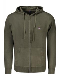Hanorac cu fermoar barbati, cu mini logo brodat, Regular fit, verde inchis