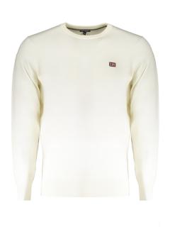 Pulover barbati cu decolteu la baza gatului, cu logo, Regular Fit, Alb