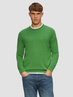 Pulover barbati cu decolteu la baza gatului, din bumbac, cu logo, Verde